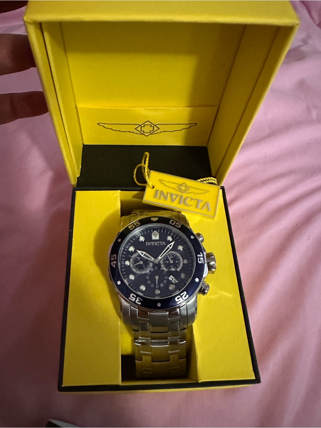 Invicta Silver Stainless Steel Chronograph Watch With Blue Dial